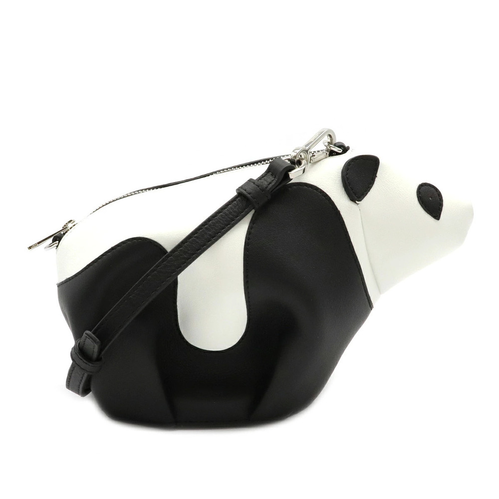 Loewe Panda Bag Shoulder Clutch Pouch Clutch Animal Leather White Black